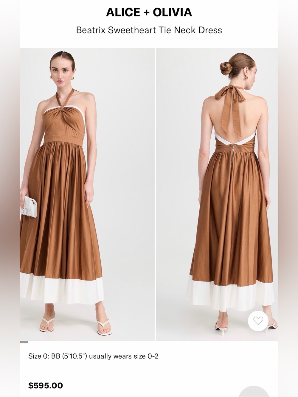 Alice + Olivia Brown and White Halter Sweetheart Maxi Dress Size S Like New